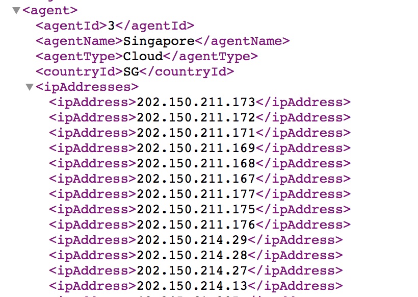 XML-formatted agent IP address list